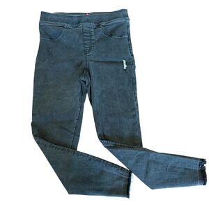 Spanx Womens Distressed Ankle Skinny Jeans Vintage Black Pull On Size M Slimming